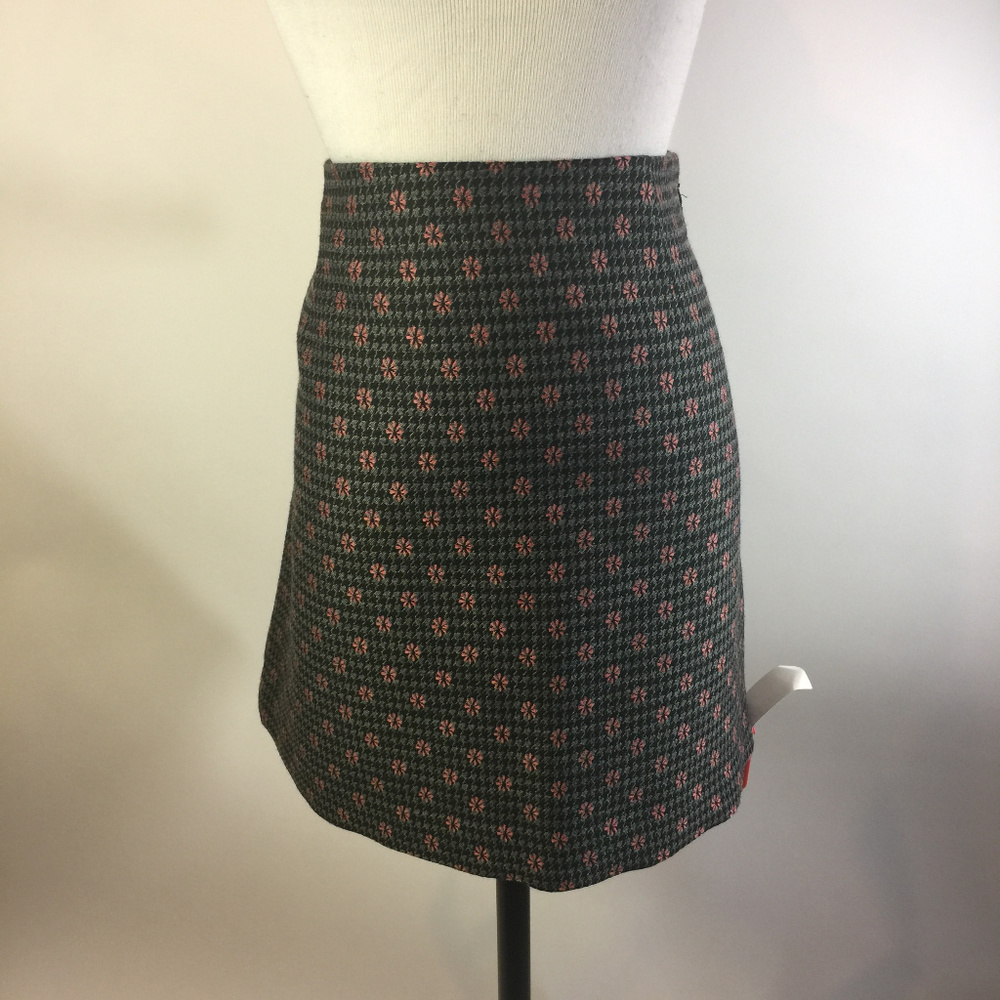 Thakoon Black Gray Mini Skirt Embroidered Flowers